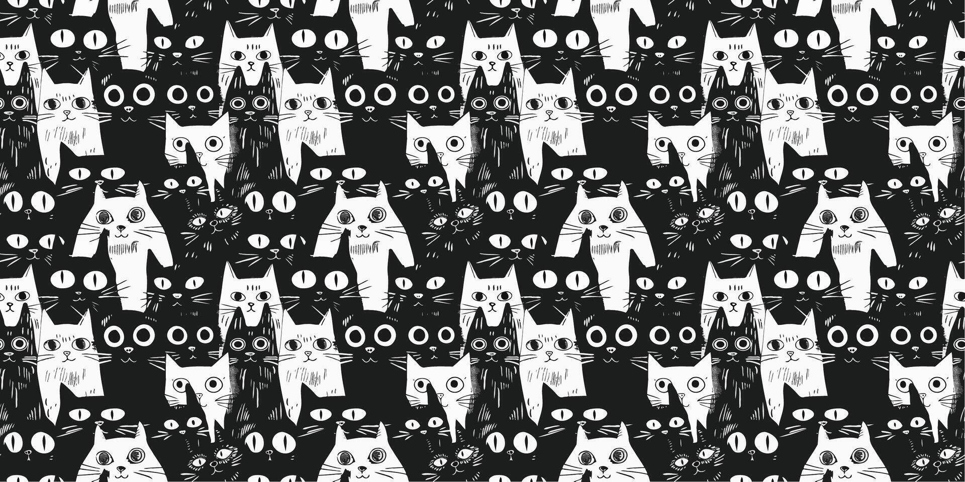 Black and white cats seamless pattern vector