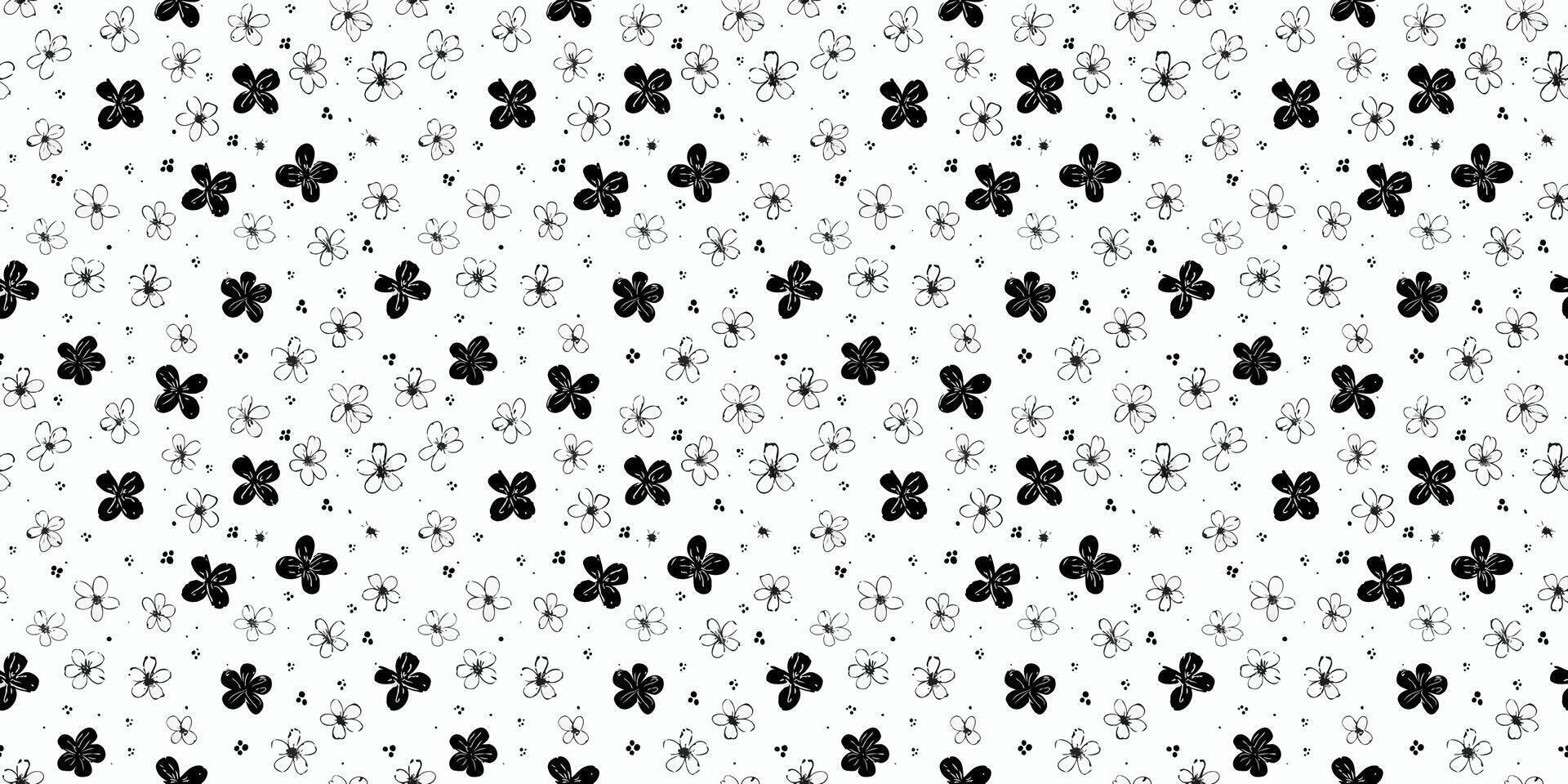 Black and white seamless pattern flowers vector