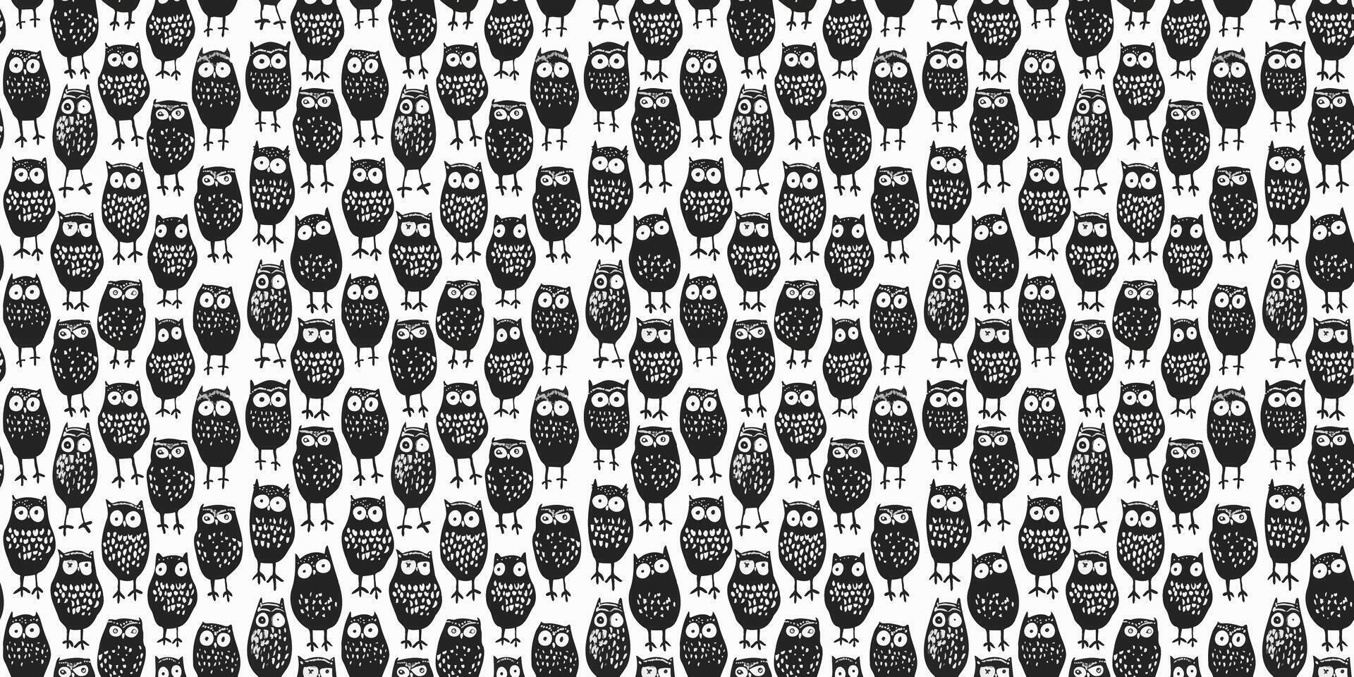 Black and white owls seamless pattern vector