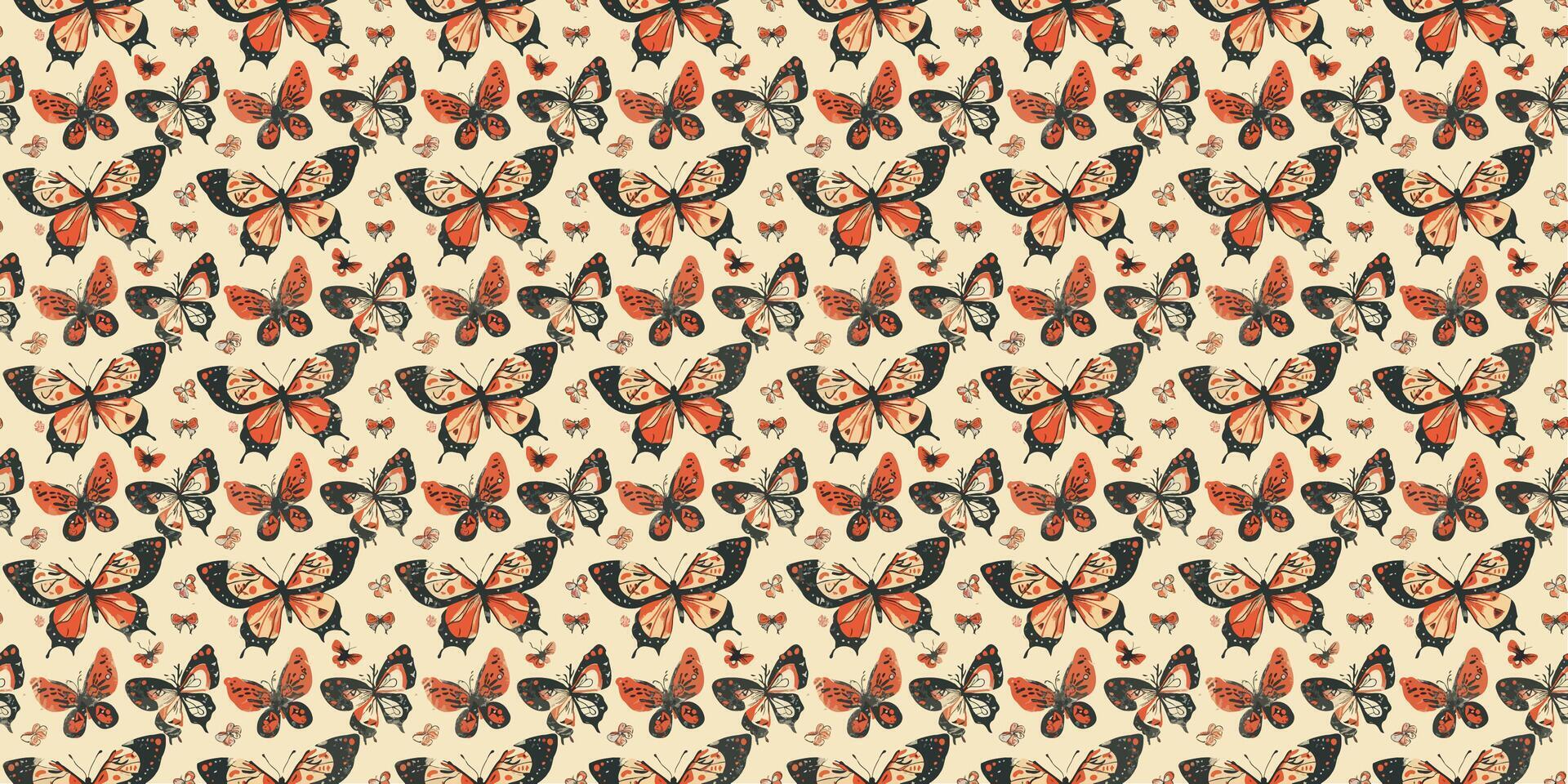 Orange butterfly seamless pattern vector
