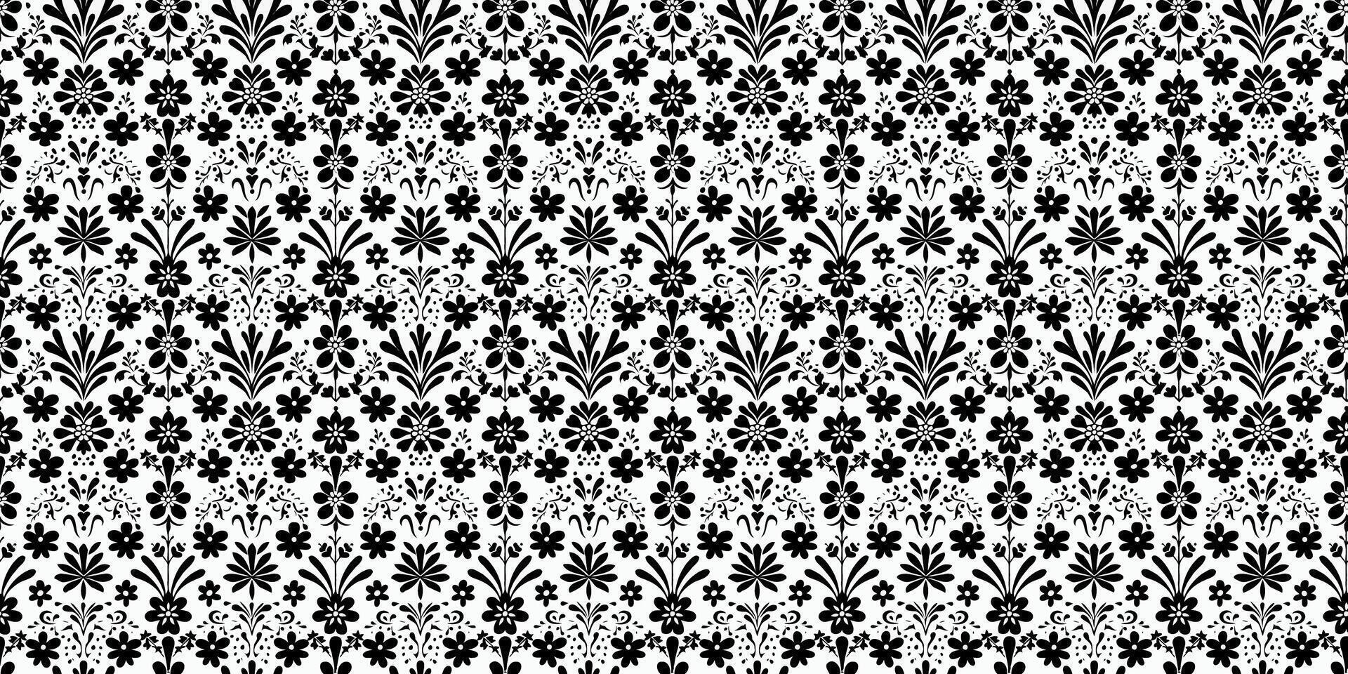 Black and white flowers pattern vector