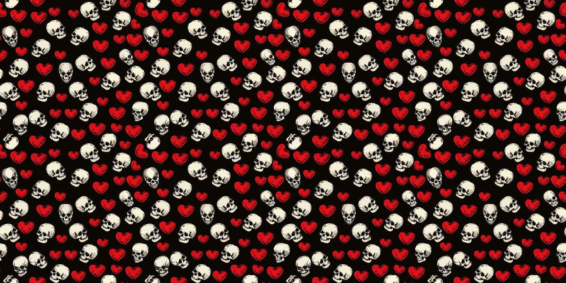 Hearts and skulls seamless pattern vector