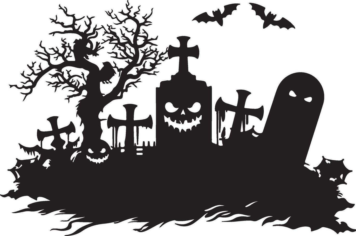 Halloween Graveyard Silhouette Illustration White Background vector