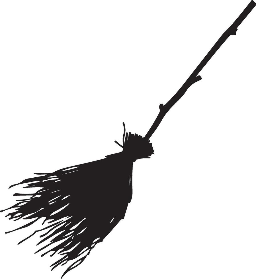 Halloween Broom Stick Silhouette Illustration White Background vector