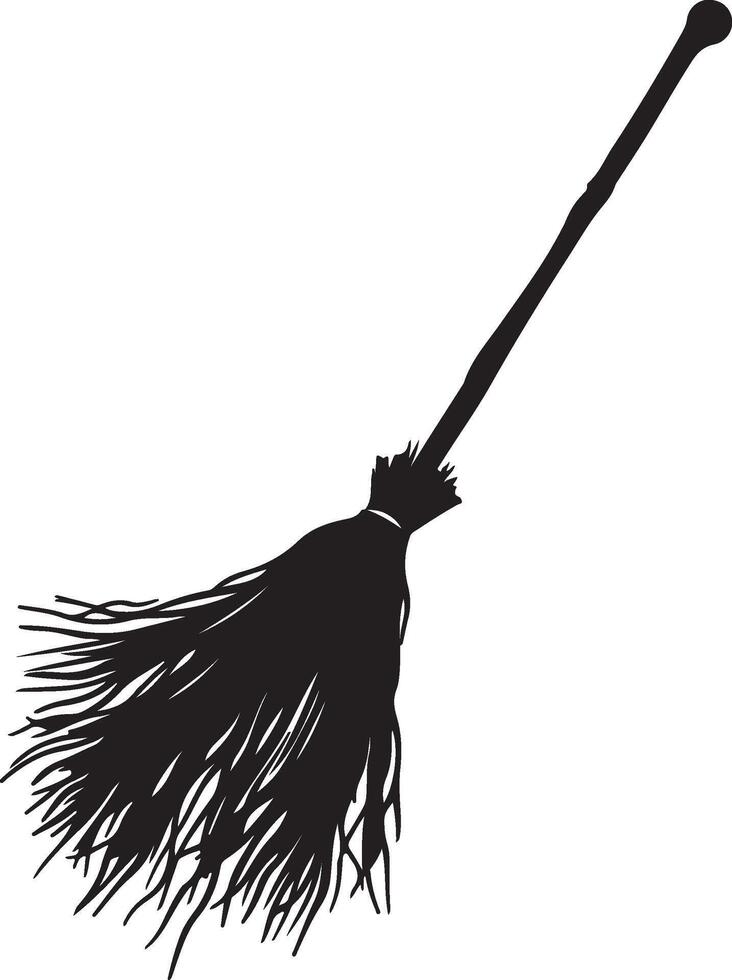 Halloween Broom Stick Silhouette Illustration White Background vector