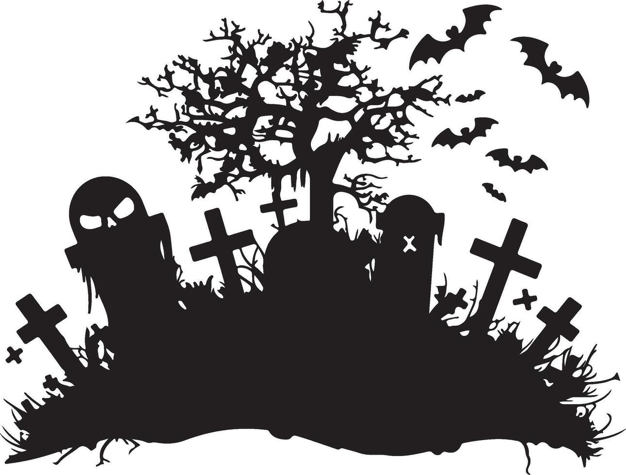 Halloween Graveyard Silhouette Illustration White Background vector