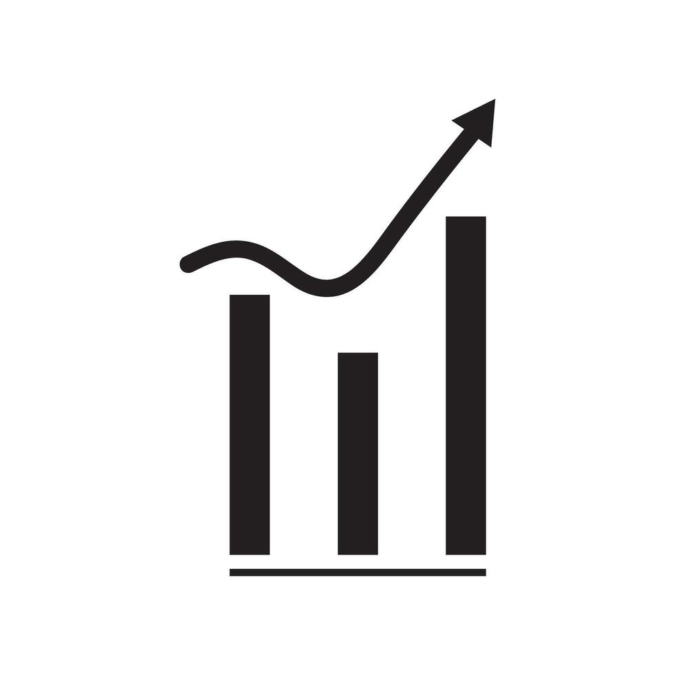 Slowly rising graph and bar graph icon. vector