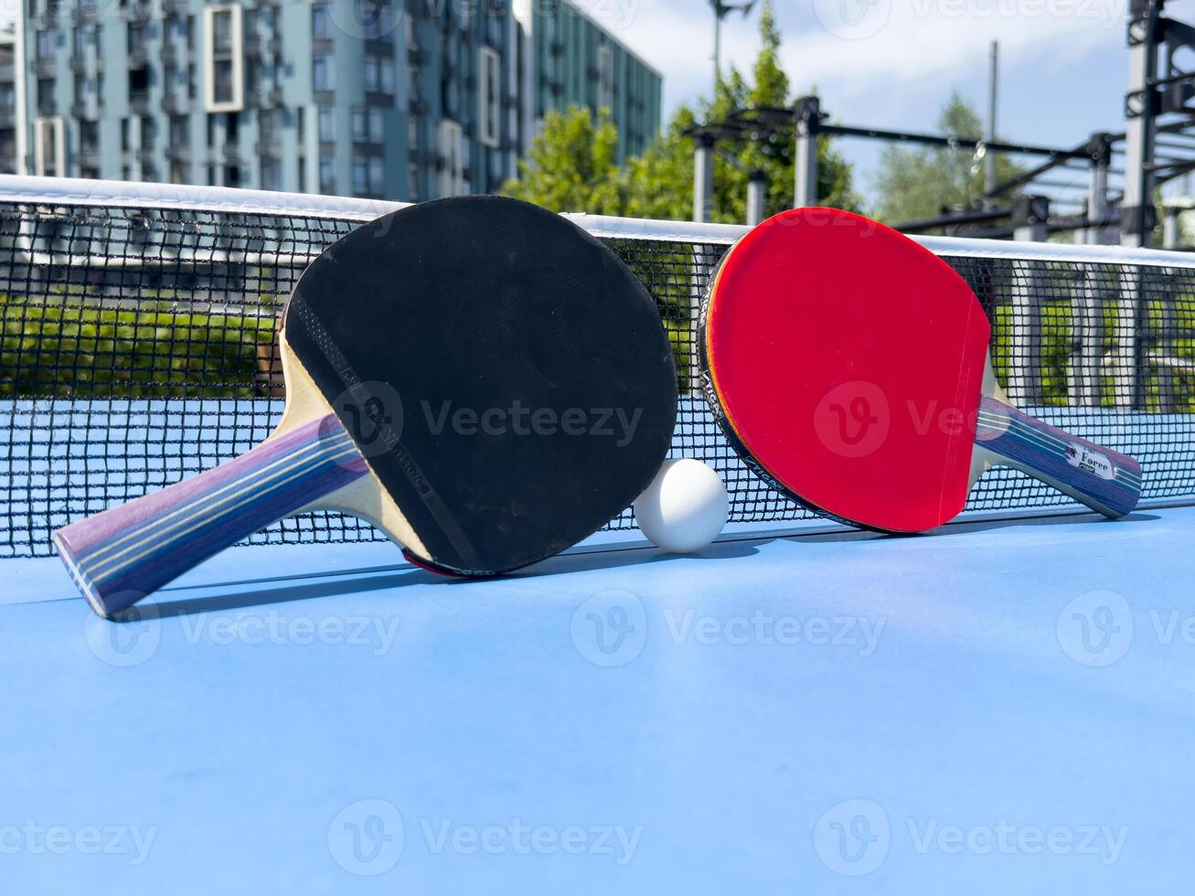 Table tennis rackets and ball photo