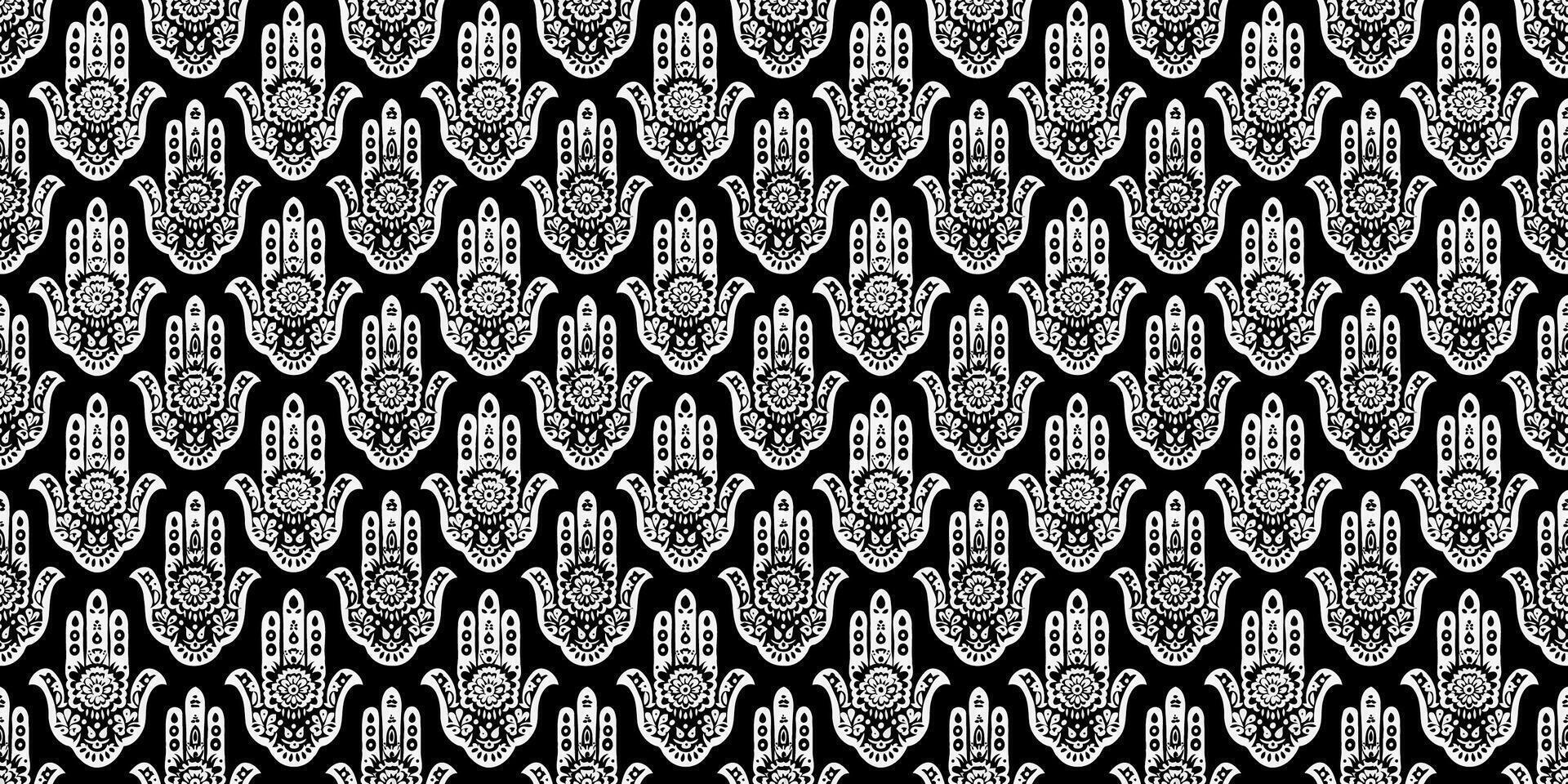 Black and white hamsa hand semless pattern vector
