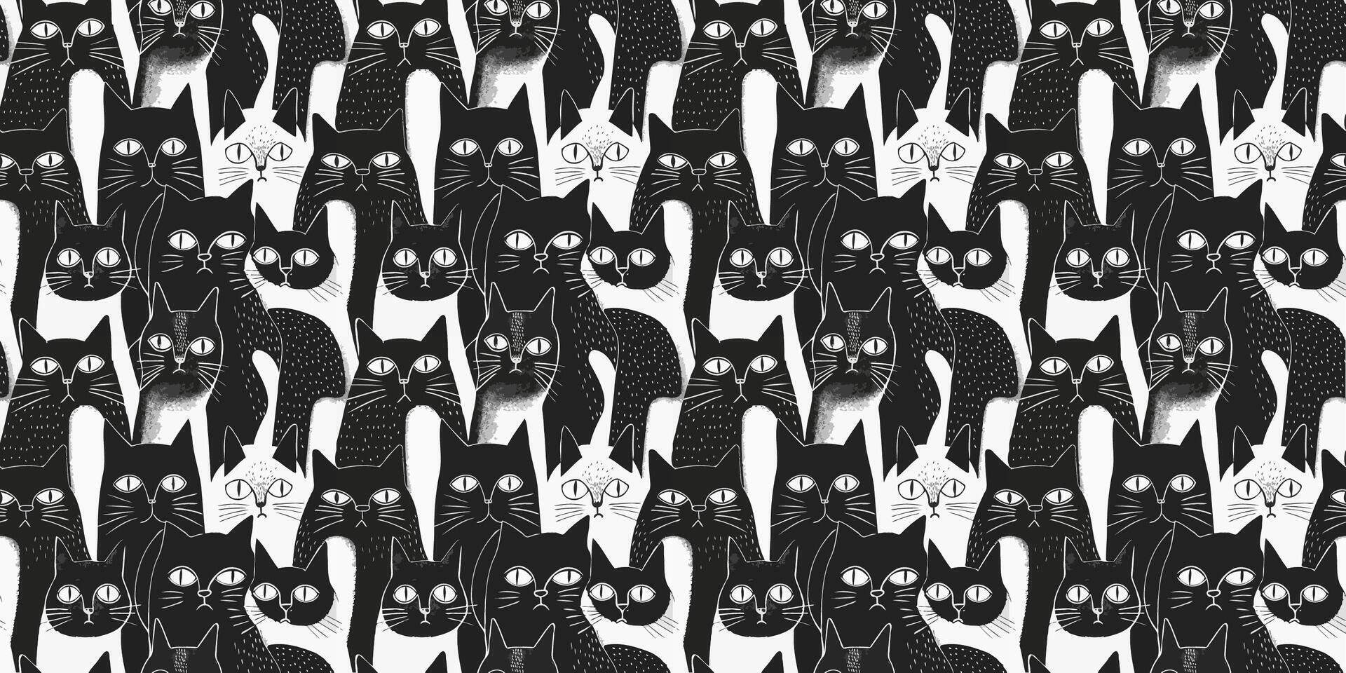Black and white cats seamless pattern vector
