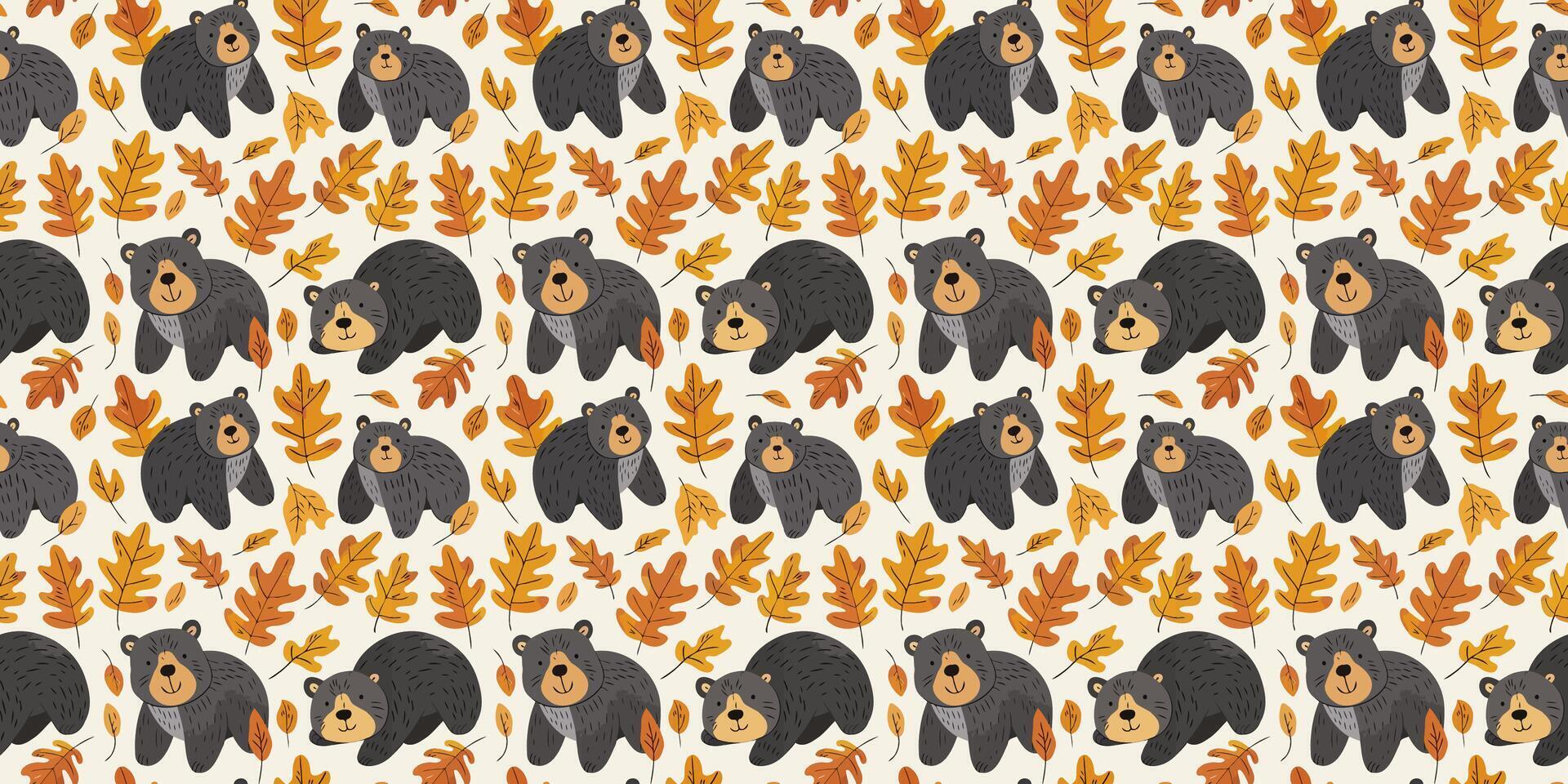 Atumn bears seamless pattern vector