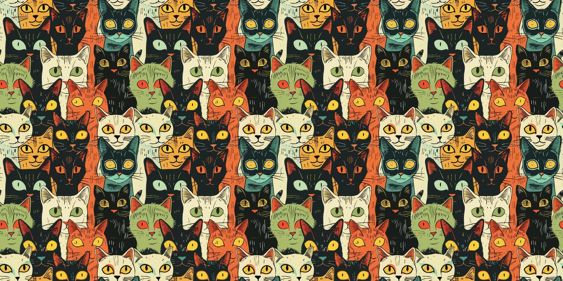 Colorful cats seamless pattern vector