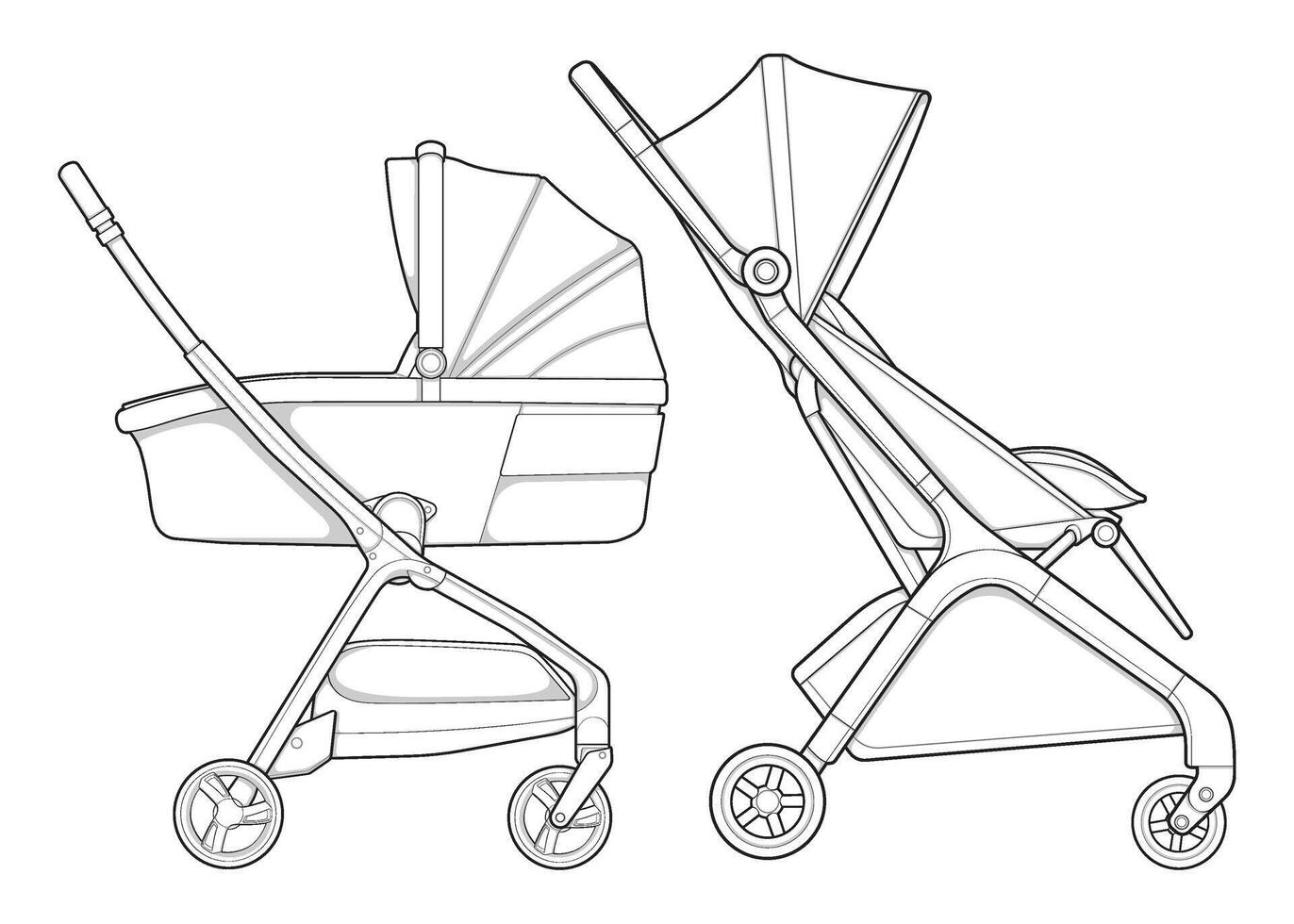 Illustration of baby stroller isolated on white background. illustration of a sketch style. vector