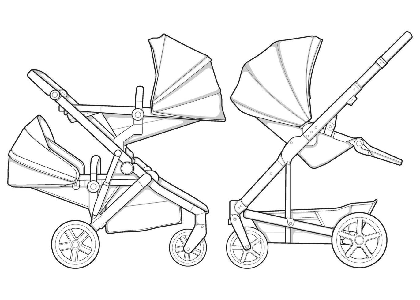 Illustration of baby stroller isolated on white background. illustration of a sketch style. vector