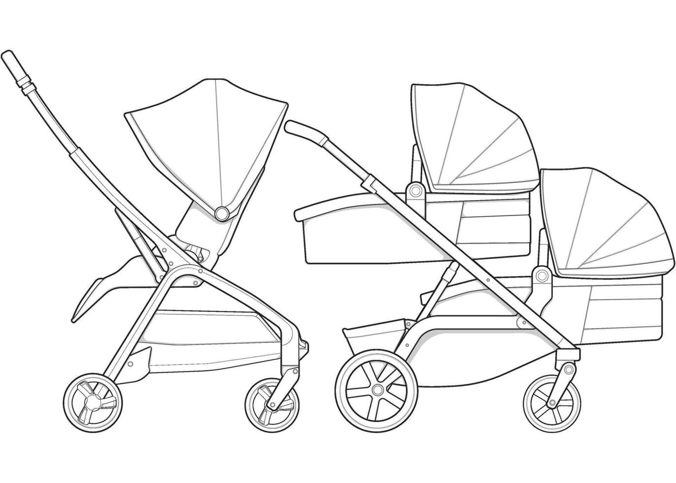 Illustration of baby stroller isolated on white background. illustration of a sketch style. vector