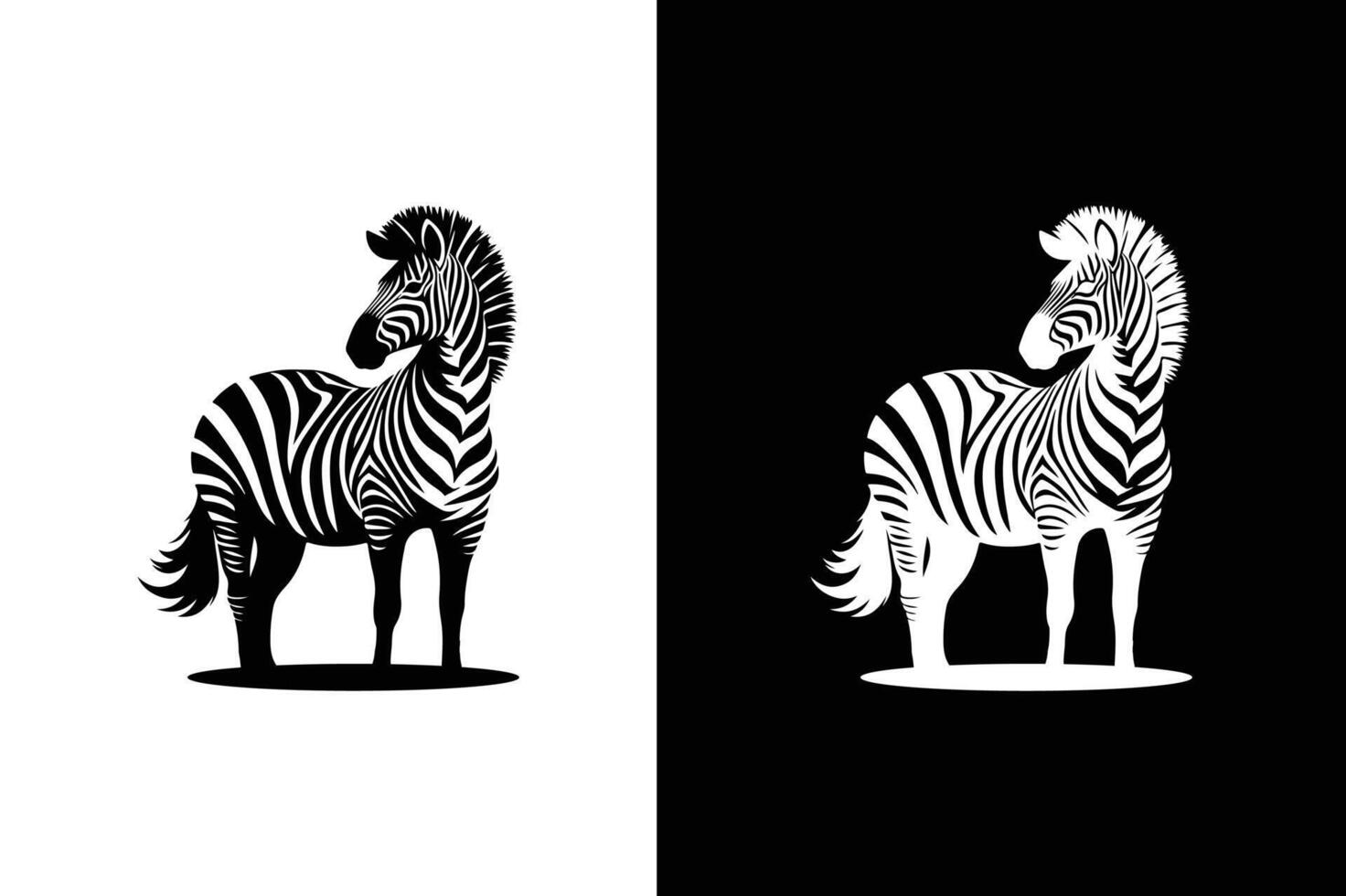 Zebra icon silhouette. Silhouette and icon of zebra isolated on white black background. vector