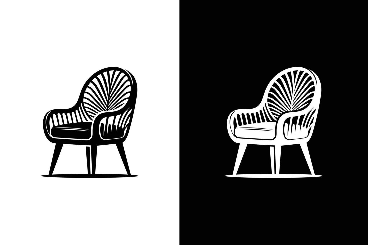 Chair icon illustration. Chair black and white icon pictogram. Front and side view silhouette vector