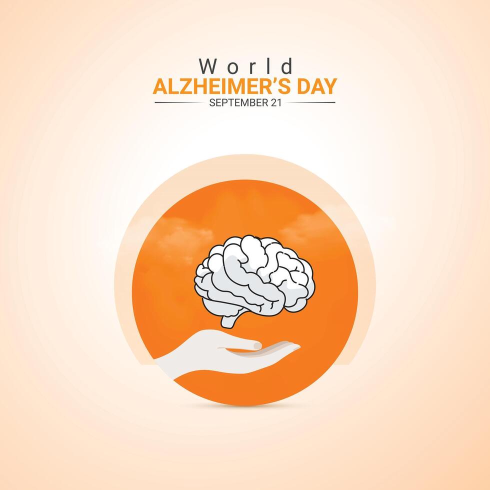 World Alzheimer's Day creative ads design. brain, hand and bulb isolated on Template for background. Alzheimer's Poster, , 3d, illustration, Sep 21. Important day, Holiday concept. vector
