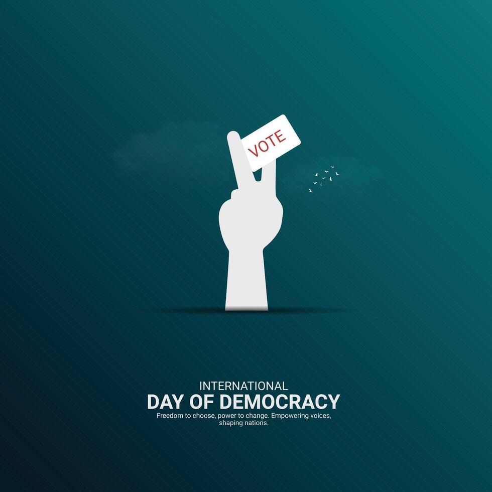 International Day of Democracy Creative Ads. hand and vote icon isolated on Template for background. Democracy Poster design, , 3d, illustration, Sep 15. Important day, Holiday concept. vector