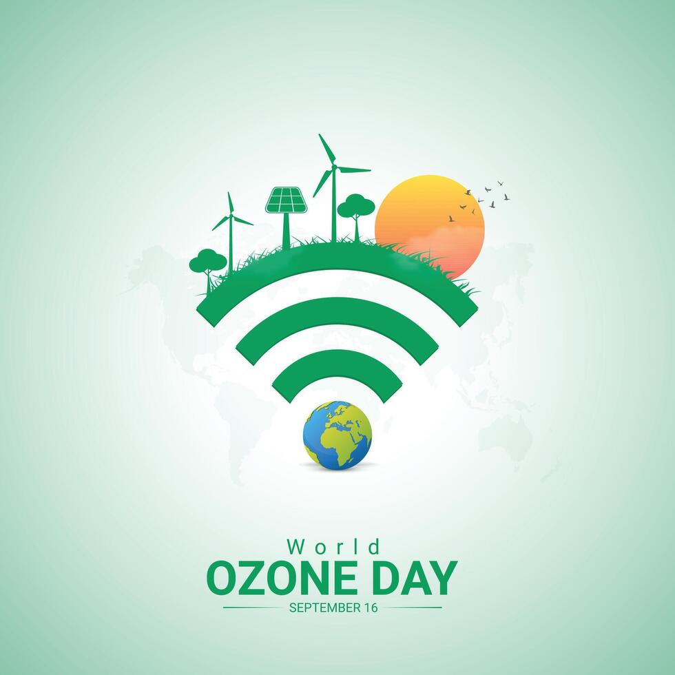 World Ozone Day creative ads design. protection and map isolated on Template for background. Ozone Poster, , 3d, illustration, Sep 16. Important day, Holiday concept. vector