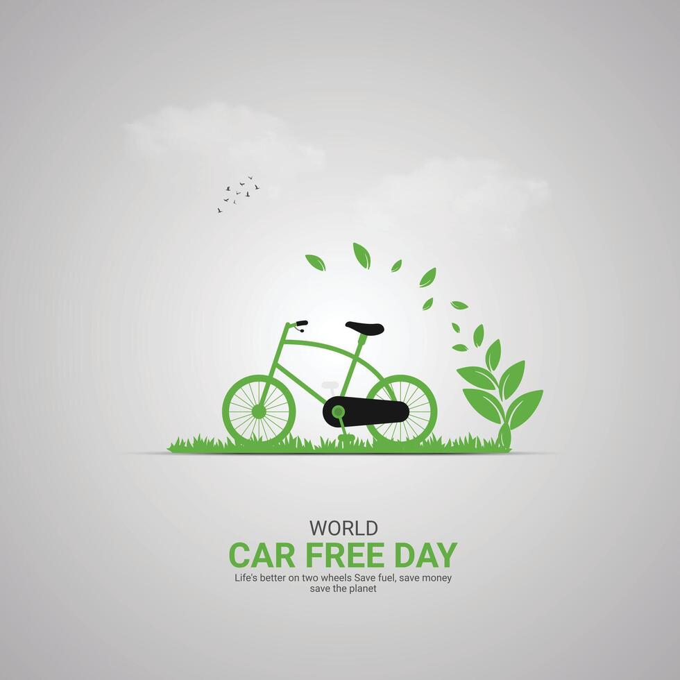 World Car-Free Day creative ads design. cycle, wheel and earth isolated on Template for background. Car-Free Poster, , 3d, illustration, Sep 22. Important day, Holiday concept. vector