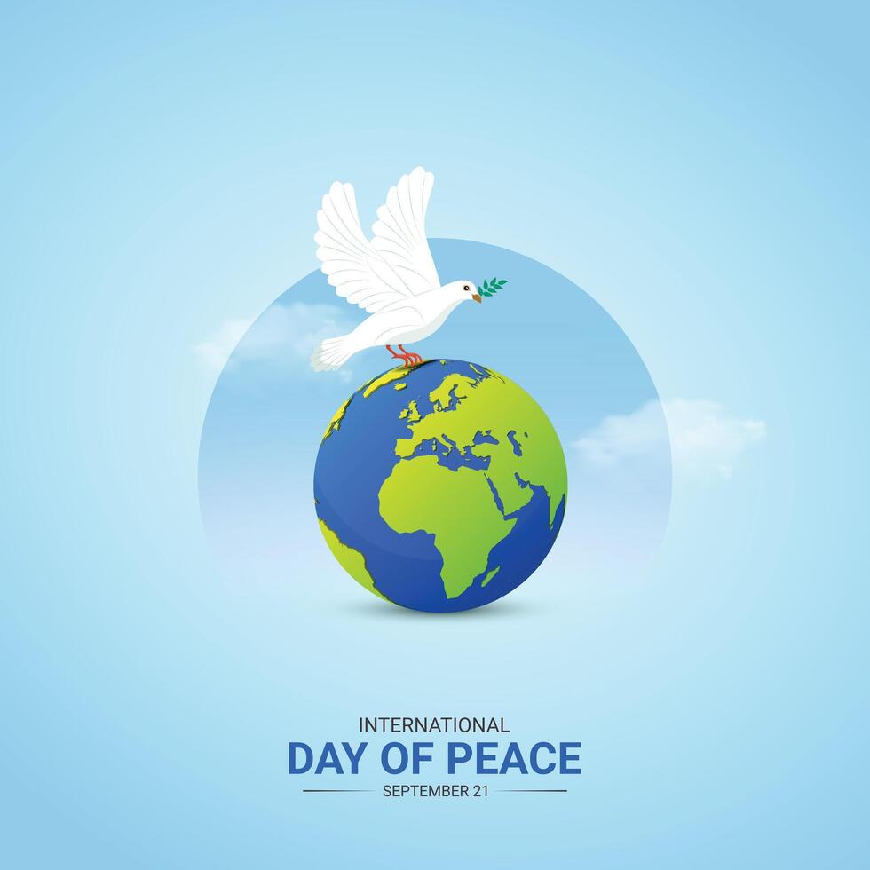 International Peace Day Creative Ads Design. fly and bird isolated on Template for background. Peace Poster, , 3d, illustration, Sep 21. Important day, Holiday concept. vector