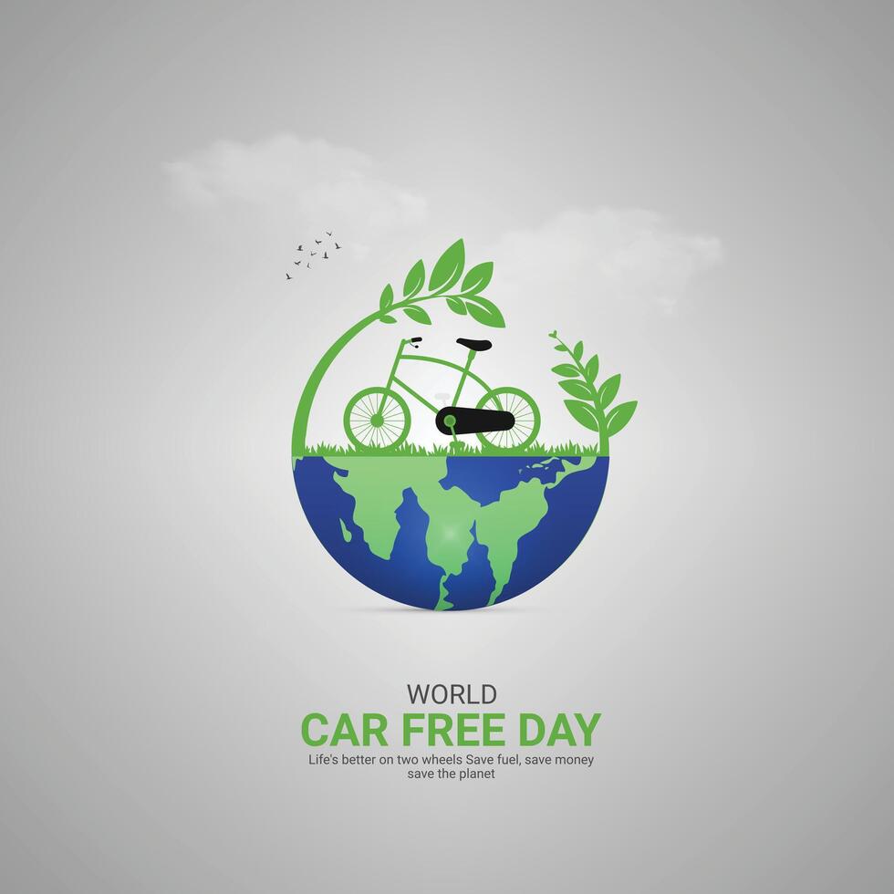 World Car-Free Day creative ads design. cycle, wheel and earth isolated on Template for background. Car-Free Poster, , 3d, illustration, Sep 22. Important day, Holiday concept. vector