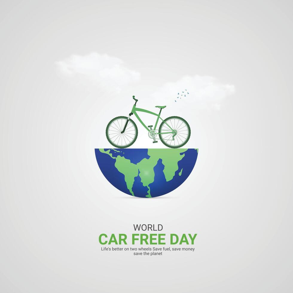 World Car-Free Day creative ads design. cycle, wheel and earth isolated on Template for background. Car-Free Poster, , 3d, illustration, Sep 22. Important day, Holiday concept. vector