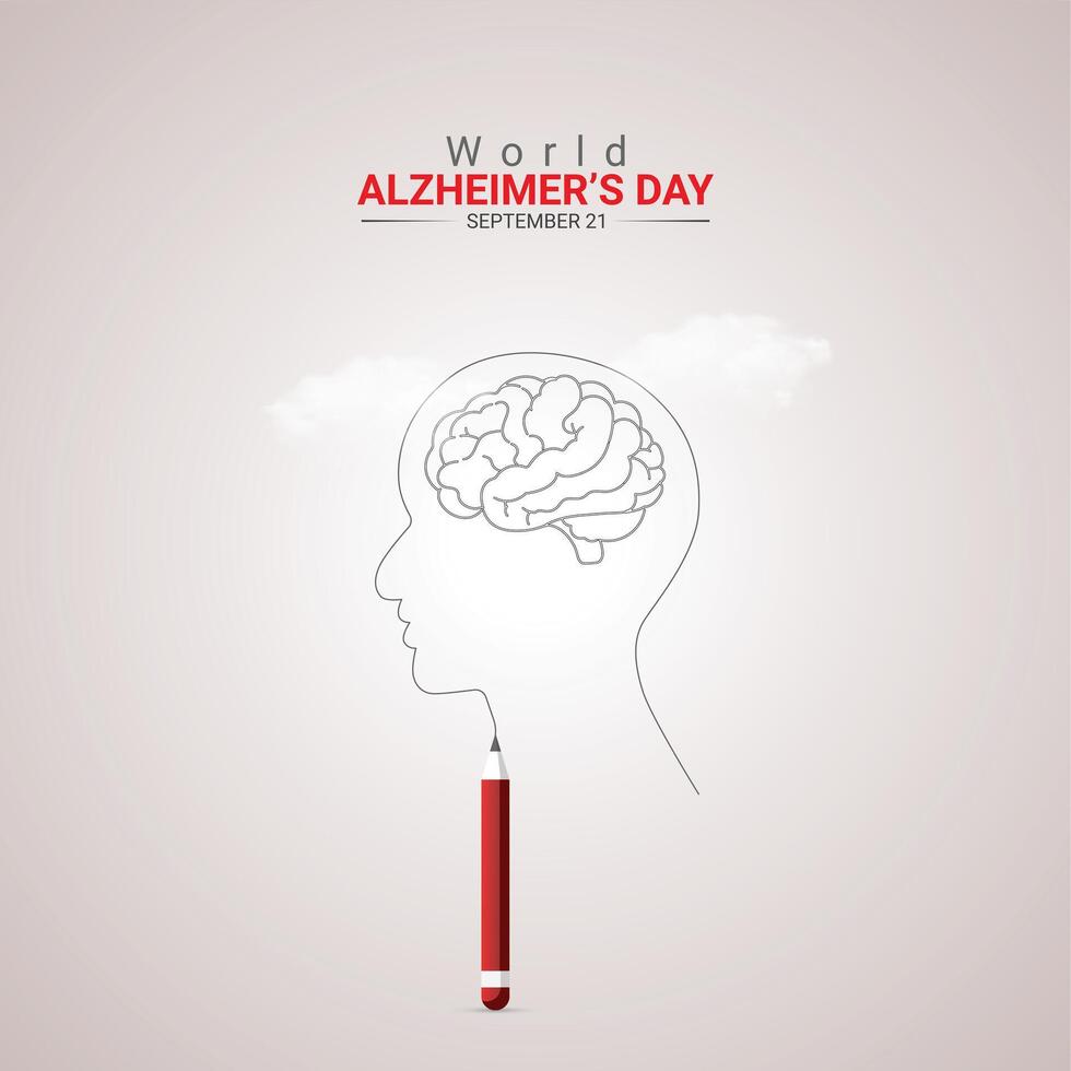 World Alzheimer's Day creative ads design. brain, hand and bulb isolated on Template for background. Alzheimer's Poster, , 3d, illustration, Sep 21. Important day, Holiday concept. vector