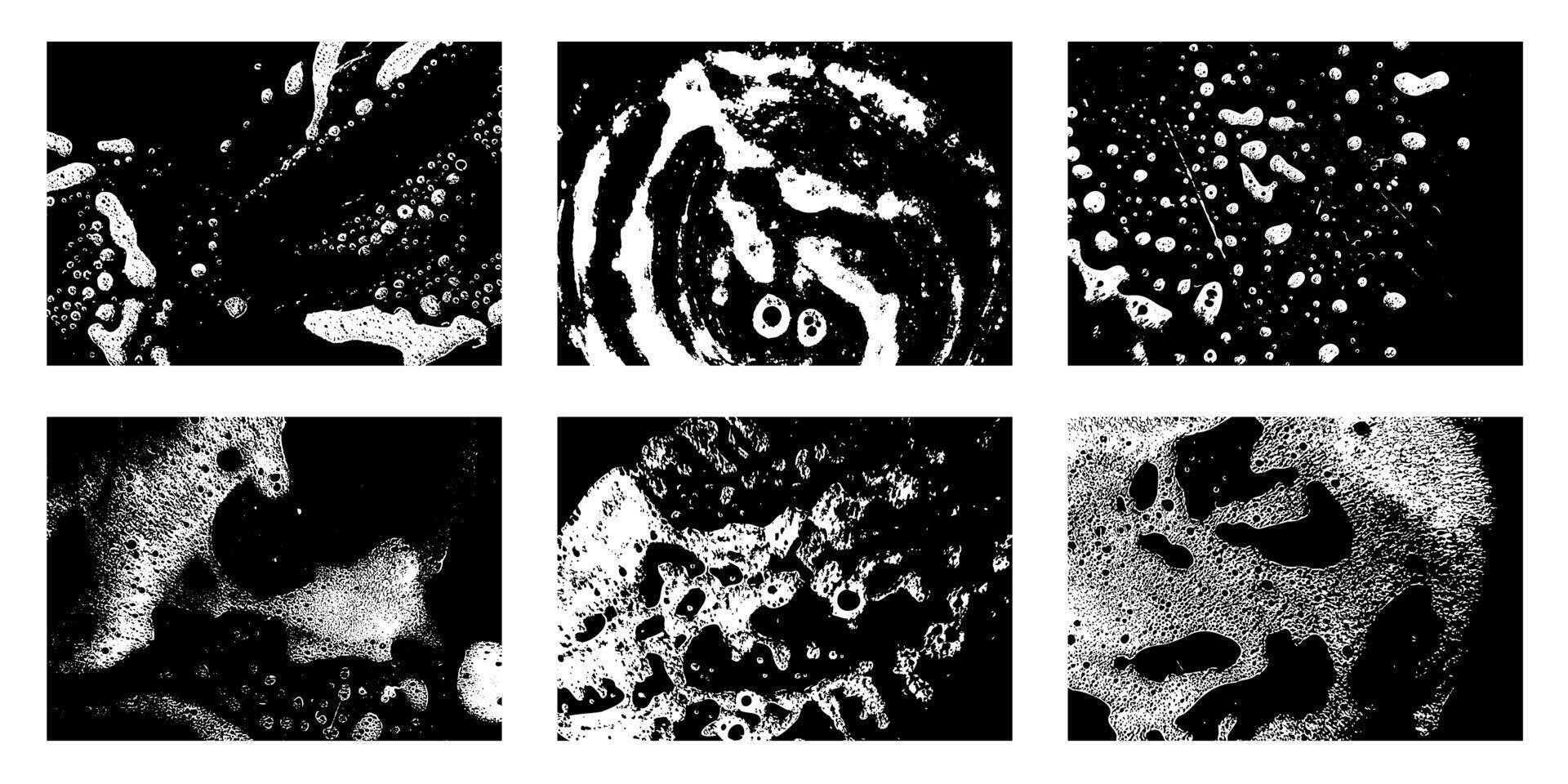 Soap grunge backgrounds. Sudsy foam and bubbles texture, foam water and detergent stains, wet lather and foam insulation. set vector