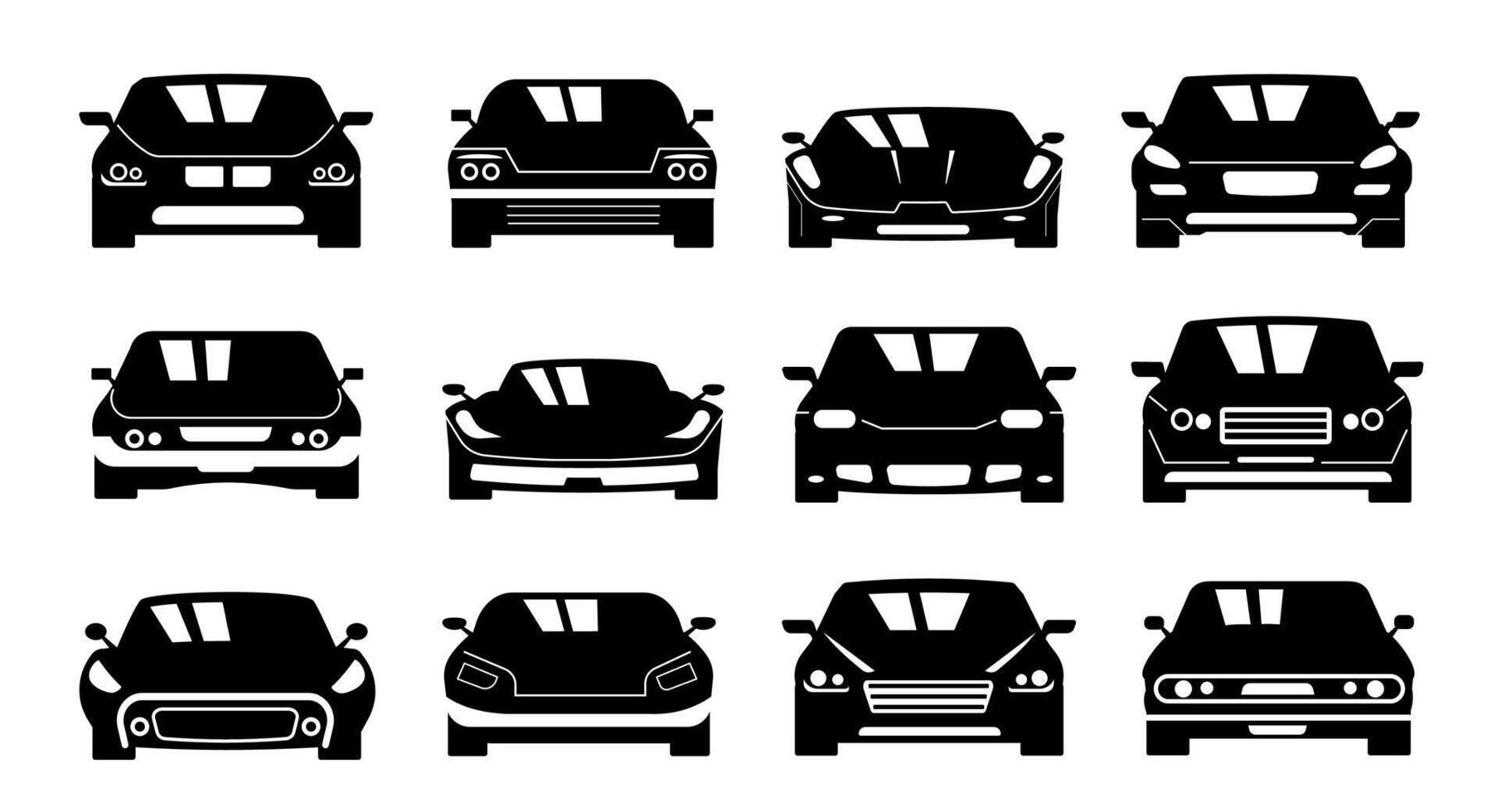 Car front black icon. Vehicle side view silhouette, sedan hatchback auto, taxi automobile transport symbol. simple pictogram isolated collection vector