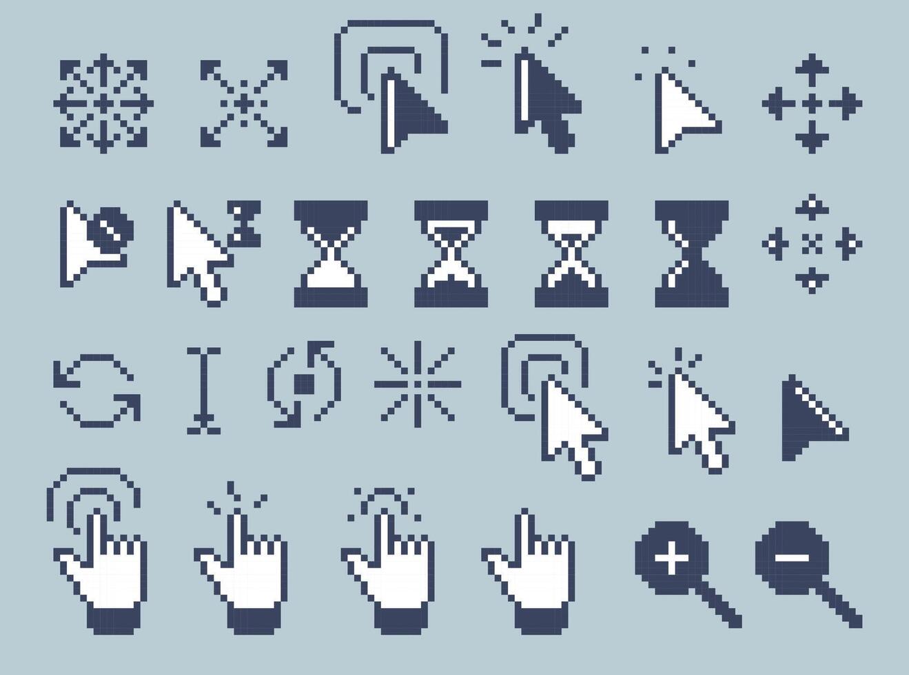 Retro cursors. Pointer arrow cursor hand finger mouse click icons, retro 90s computer technology elements for website and app design. retro cursor isolated set vector