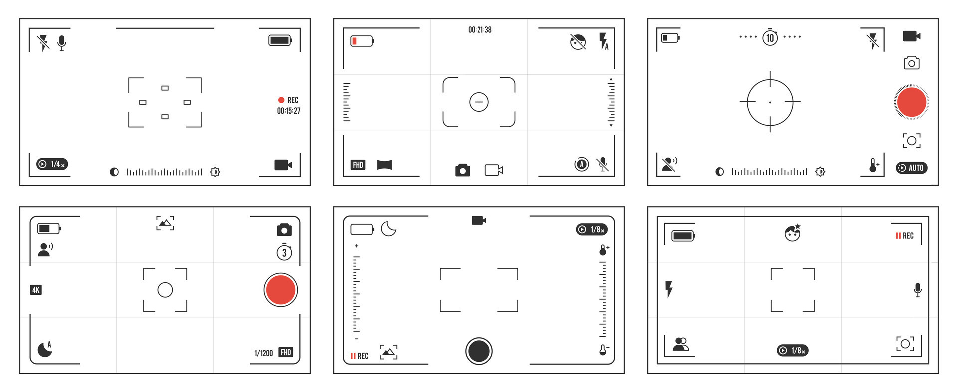 Camera viewfinder ui. Photo and recording screen interface of camera