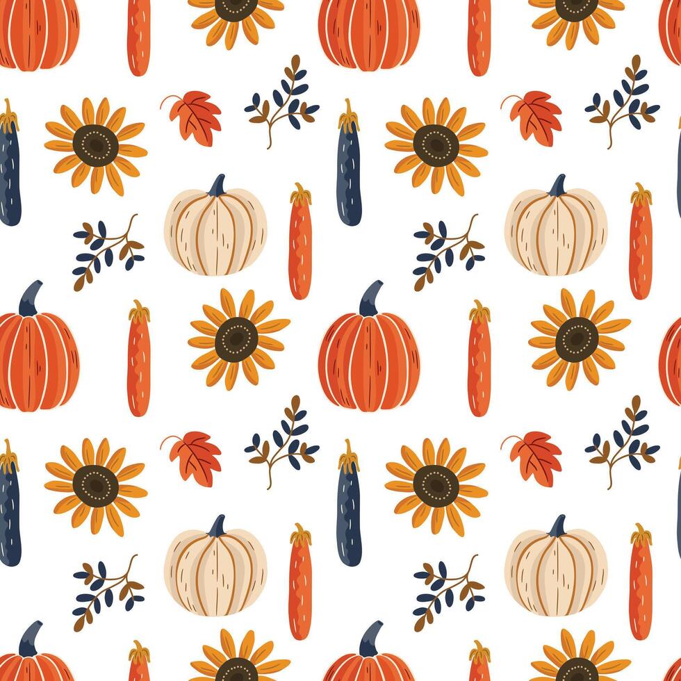 background seamless pattern with pumpkins autumn harvest on white background. vector