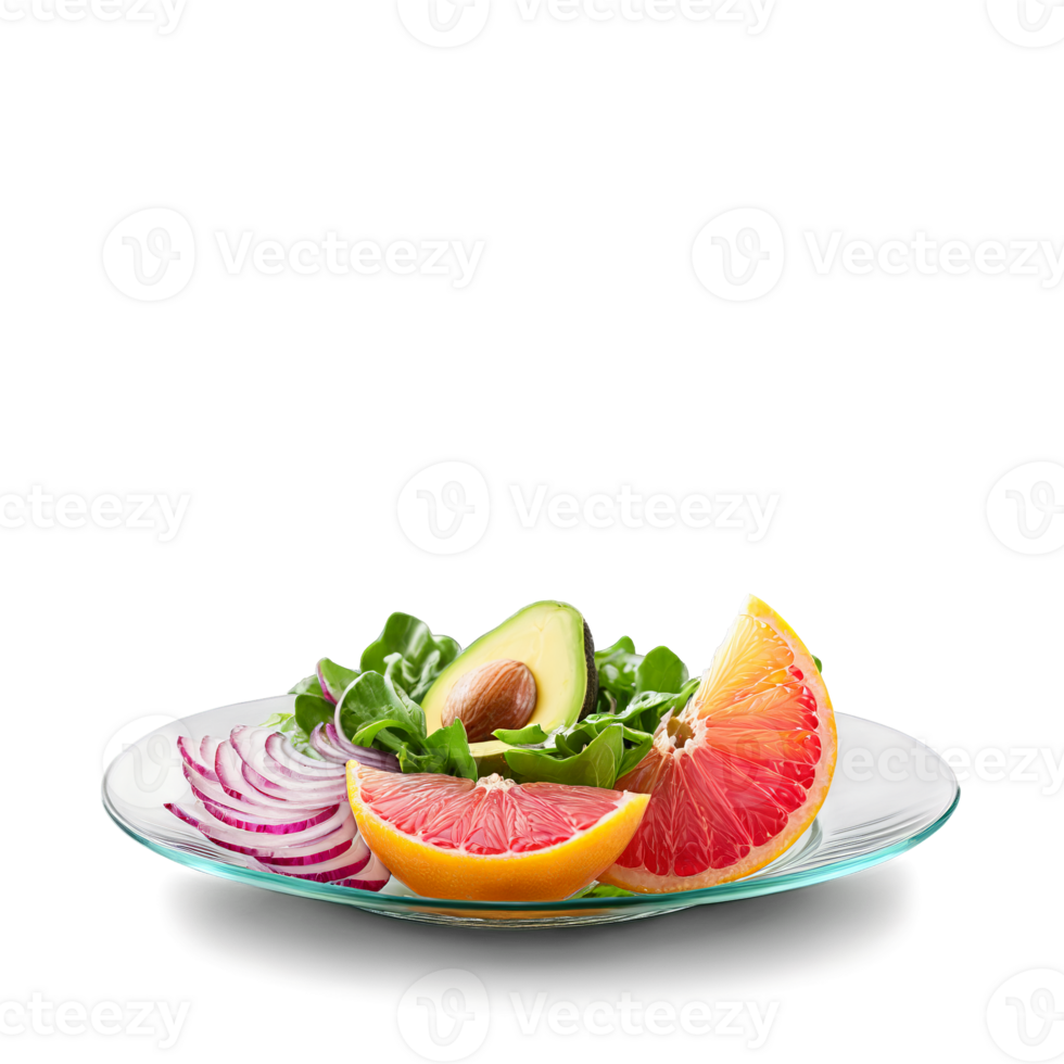 Grapefruit salad with mixed greens segmented grapefruit avocado and red onion drizzled with a honey png