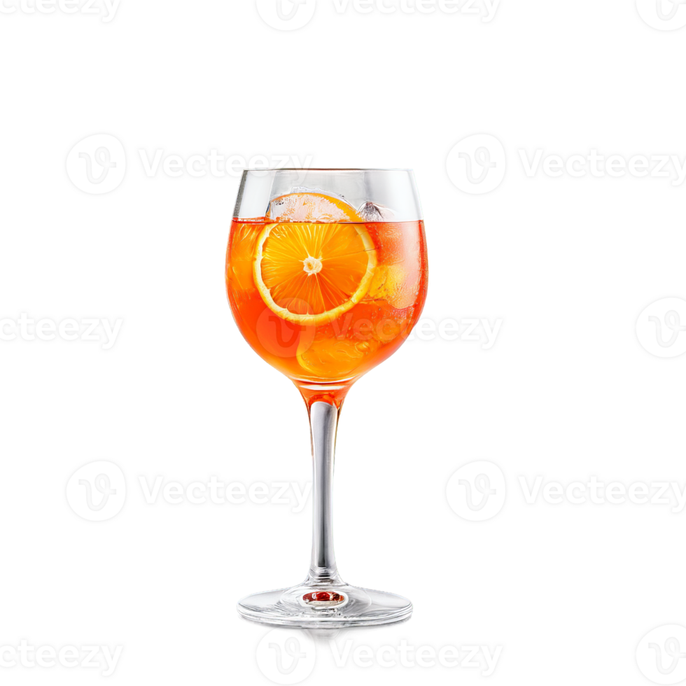 Aperol spritz cocktail with orange slice ice cubes and soda float vibrant orange liquid served png