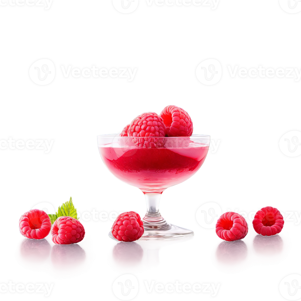Raspberry sorbet in a stemmed glass topped with fresh raspberries Summer freshness and desert concept png