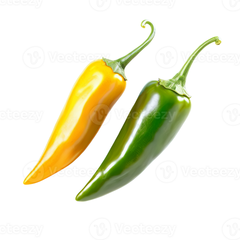 two of colorful chili peppers, isolated on transparent background png