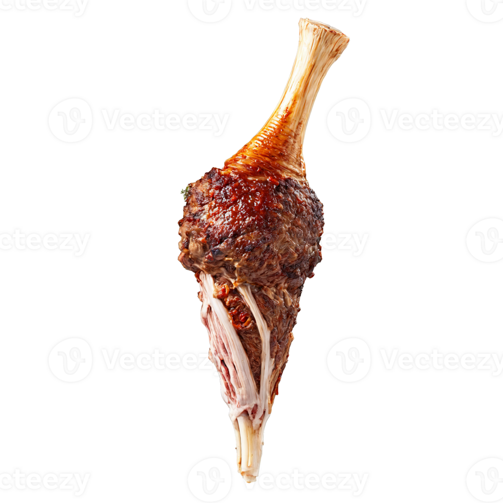 Lamb shank with tender meat falling off bone floating and steaming Food and culinary concept png