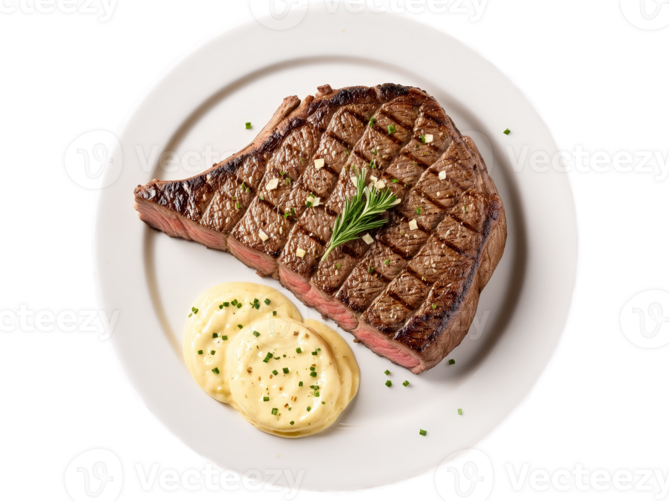 Steak Grilled ribeye steak served with side of garlic butter png