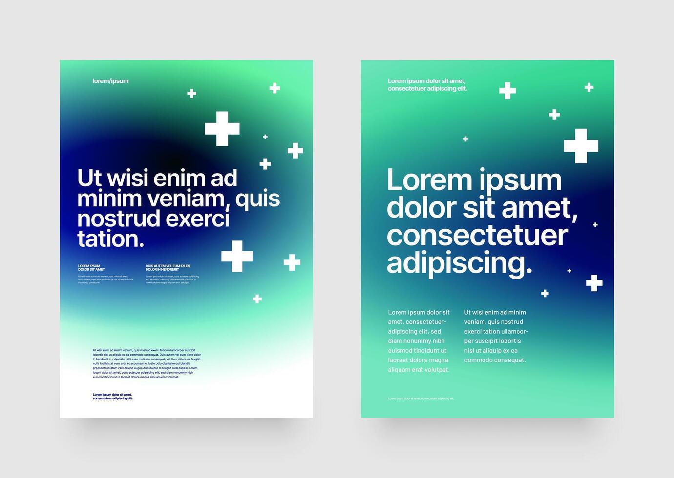 A modern medical cover design in electric blue and green with message, suitable for health care program advertising. Abstract fluid gradient with graphics and multimedia elements. vector