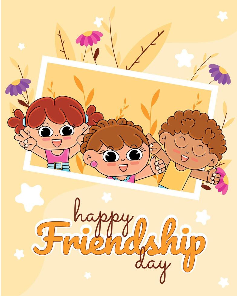 Friendship day Happy children portrait illustration vector