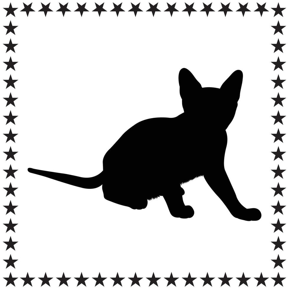 Cat Silhouette illustration, Cat Silhouette, Burmese cat Silhouette art on white background vector