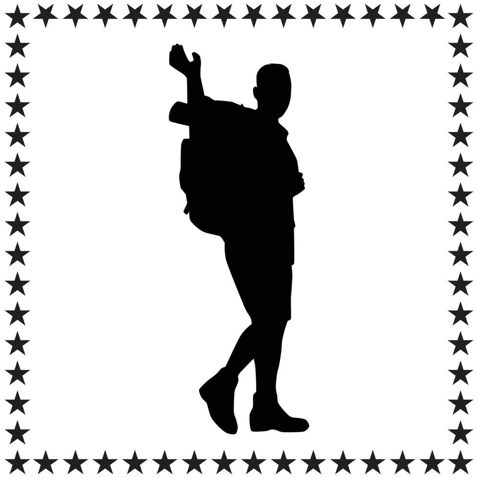 Backpacker Silhouette illustration, Backpacker Silhouette, Backpacker Silhouette art on white background vector