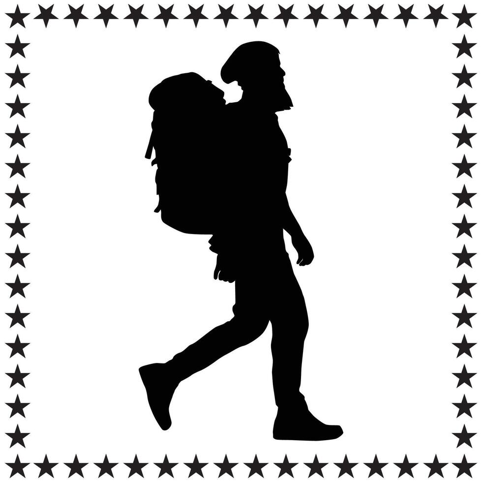 Backpacker Silhouette illustration, Backpacker Silhouette, Backpacker Silhouette art on white background vector