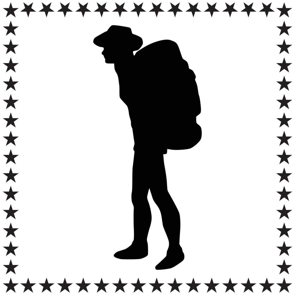 Backpacker Silhouette illustration, Backpacker Silhouette, Backpacker Silhouette art on white background vector