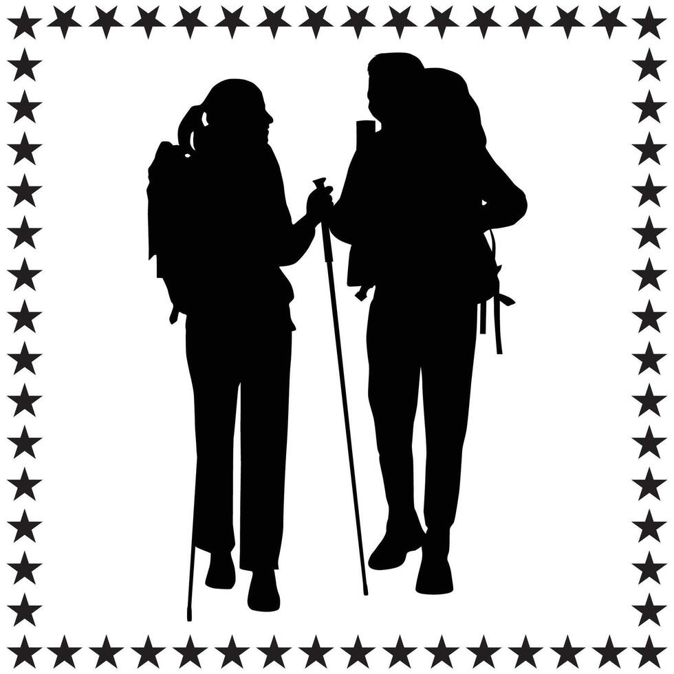 Backpacker Silhouette illustration, Backpacker Silhouette, Backpacker Silhouette art on white background vector