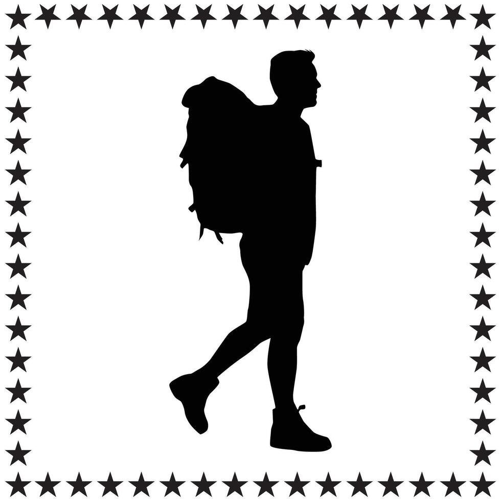 Backpacker Silhouette illustration, Backpacker Silhouette, Backpacker Silhouette art on white background vector