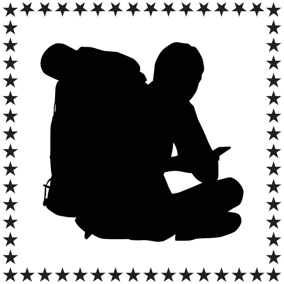 Backpacker Silhouette illustration, Backpacker Silhouette, Backpacker Silhouette art on white background vector