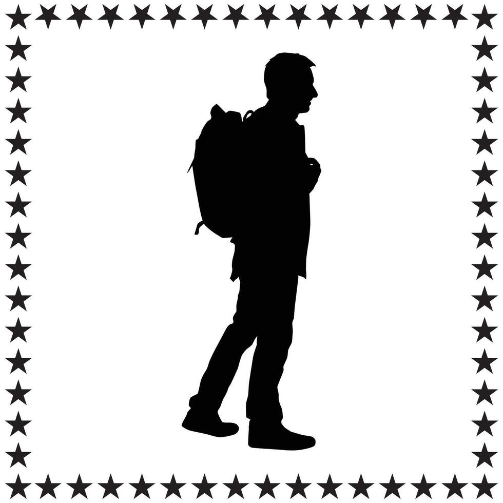 Backpacker Silhouette illustration, Backpacker Silhouette, Backpacker Silhouette art on white background vector